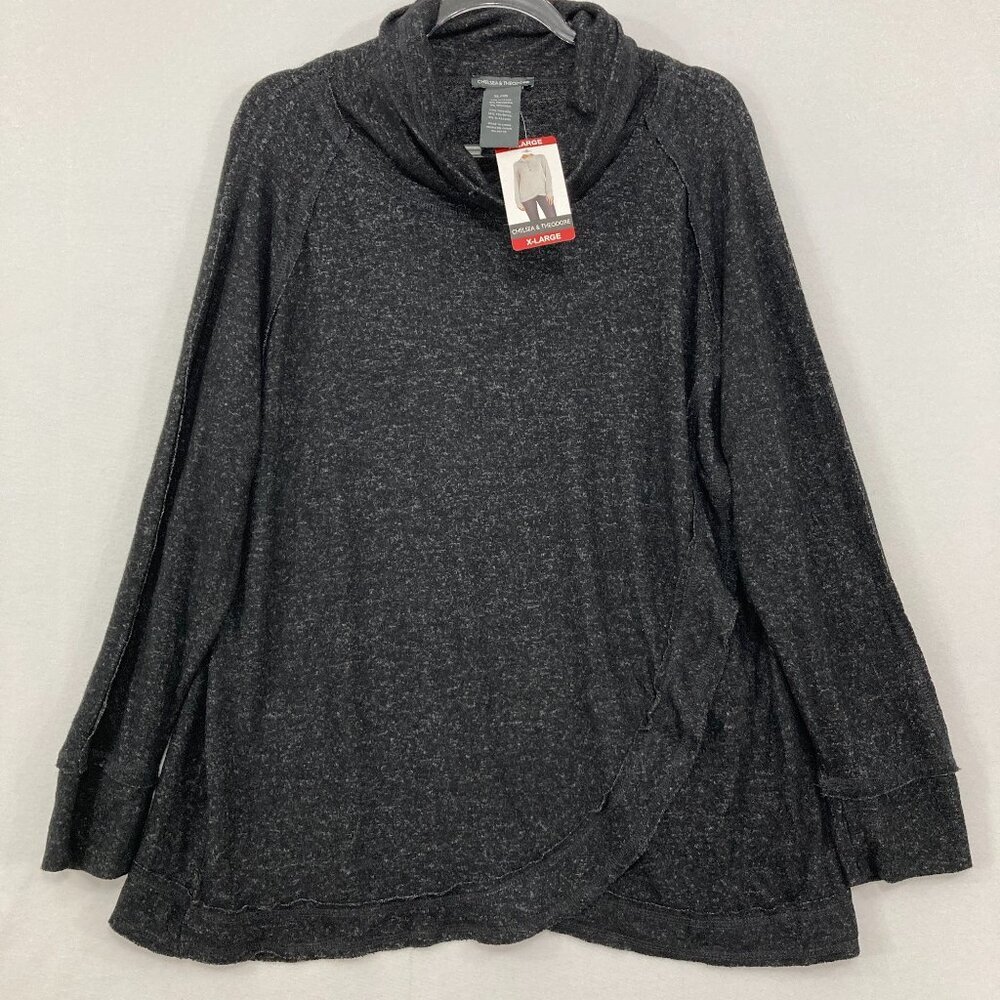 New Chelsea & Theodore size XL Dark Gray Cowl Neck Stretch Knit Long Sleeve Top